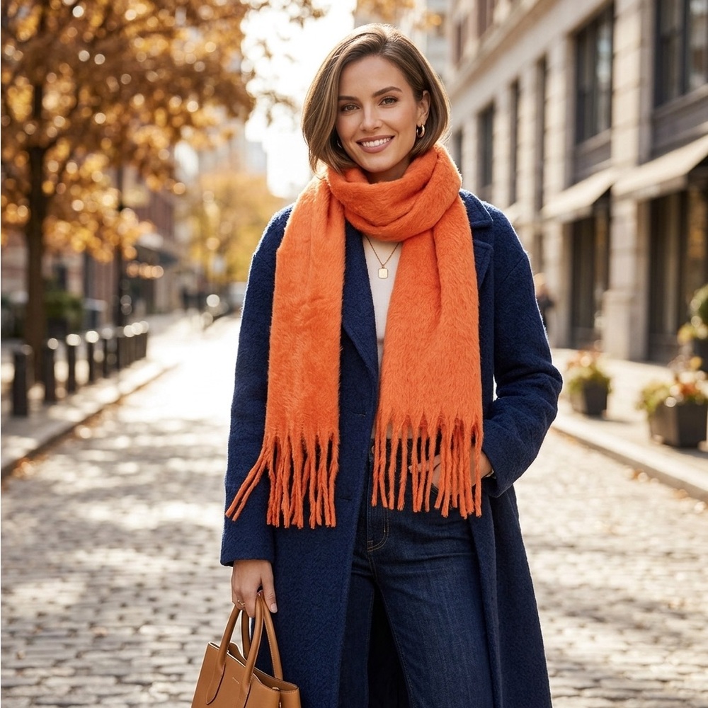 Vibrant Orange Fringe Scarf
